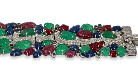 Tutti Frutti Carved Stones Diamond Bracelet
