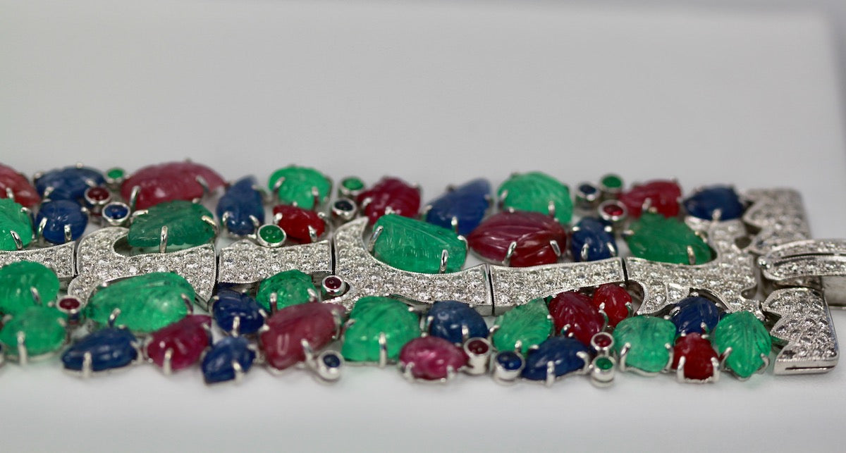 Tutti Frutti Carved Stones Diamond Bracelet