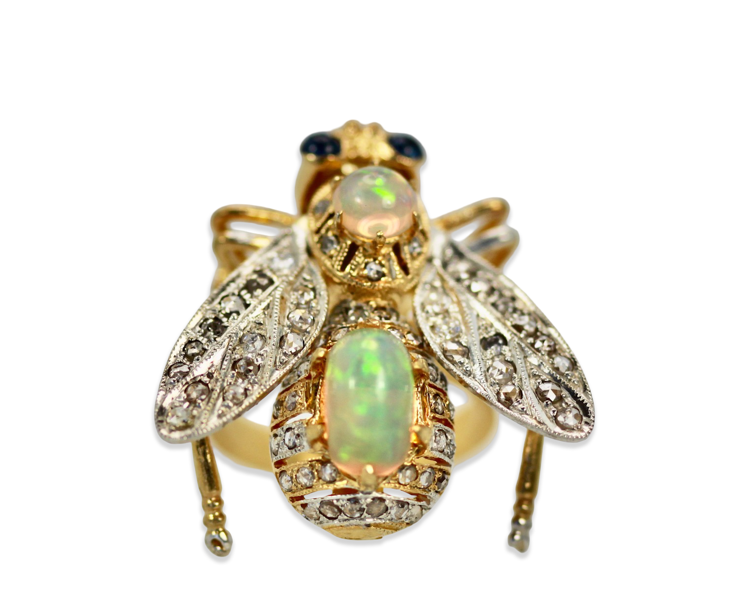 Diamond bee ring with opal