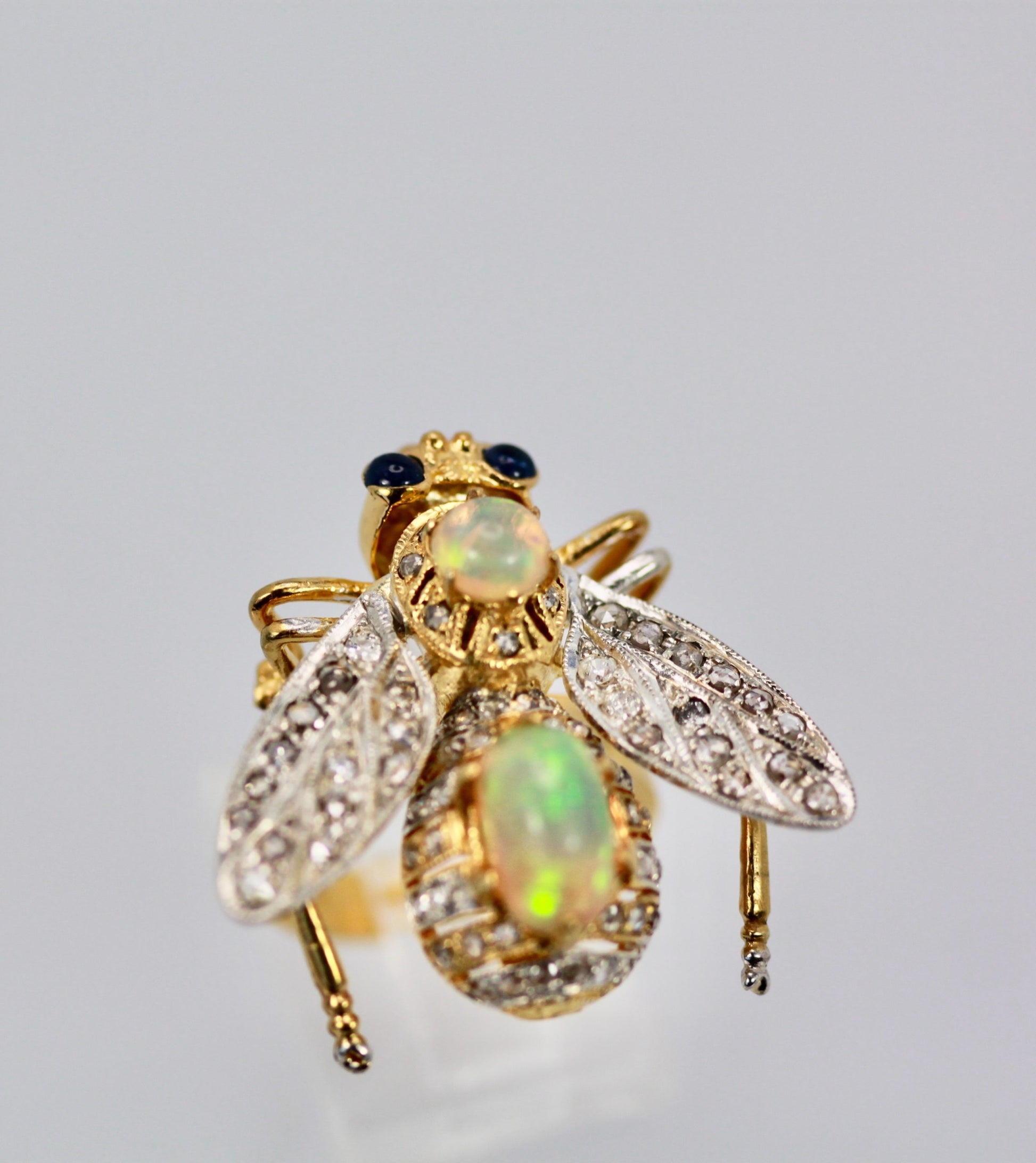 Diamond bee ring with opal