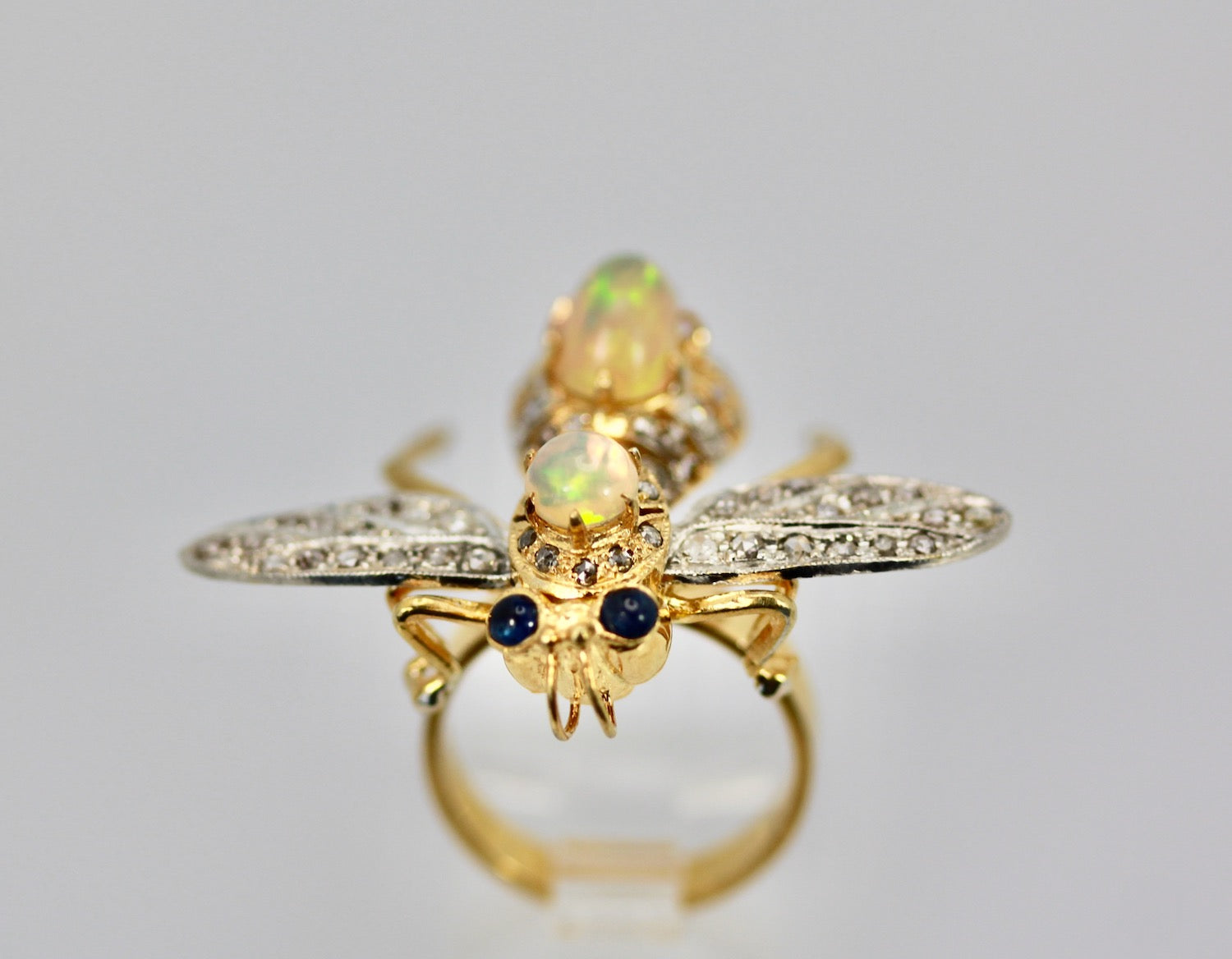 Opal and sapphire bee ring
