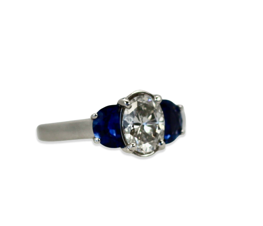 Half-moon sapphire diamond ring