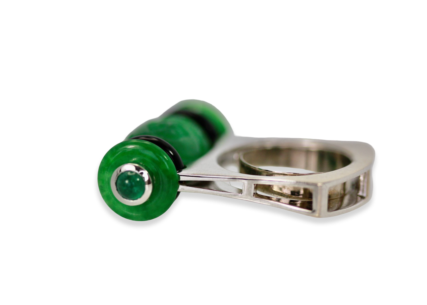  Onyx Cabochon Emerald Ring