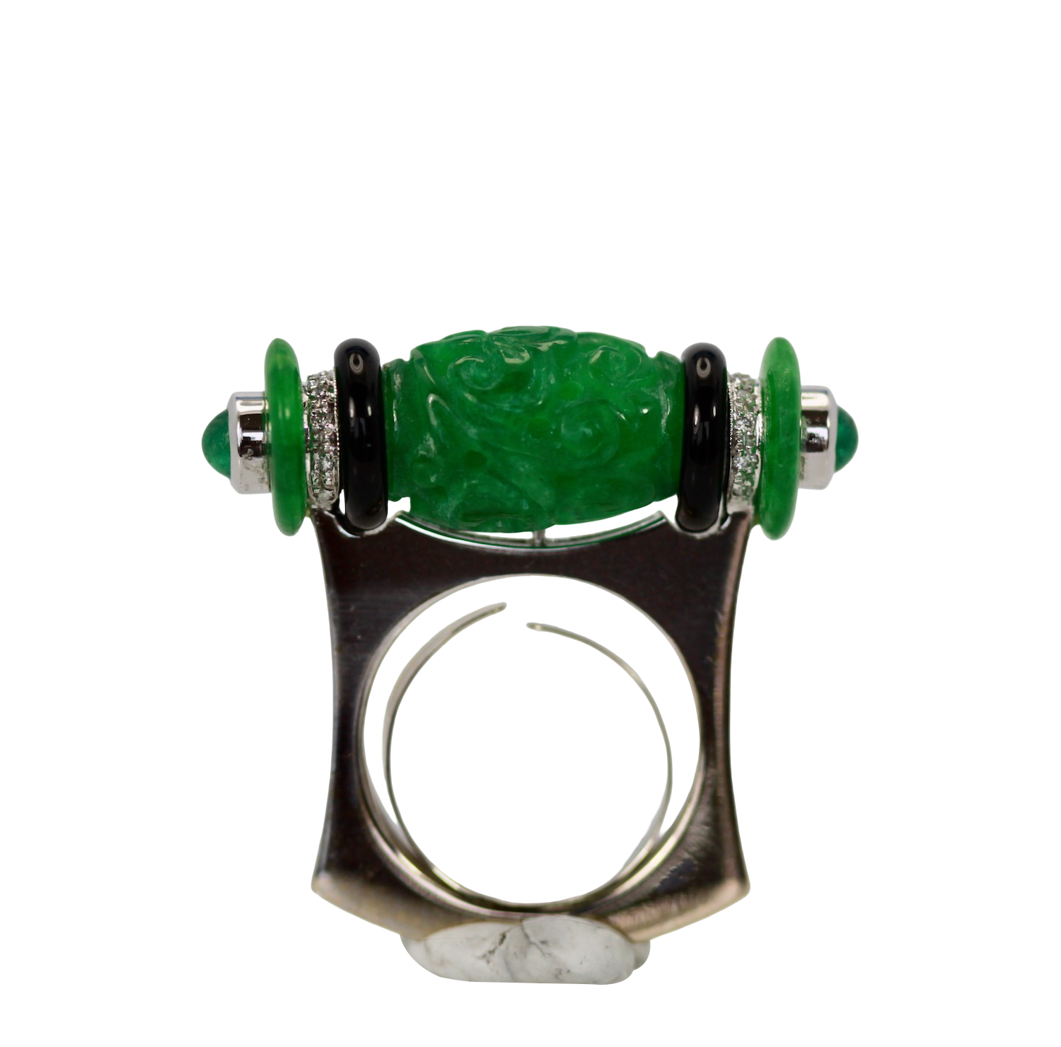  Onyx Cabochon Emerald Ring