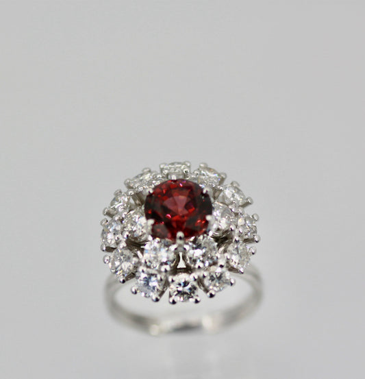 Natural Garnet Rhodolite Diamond Ring