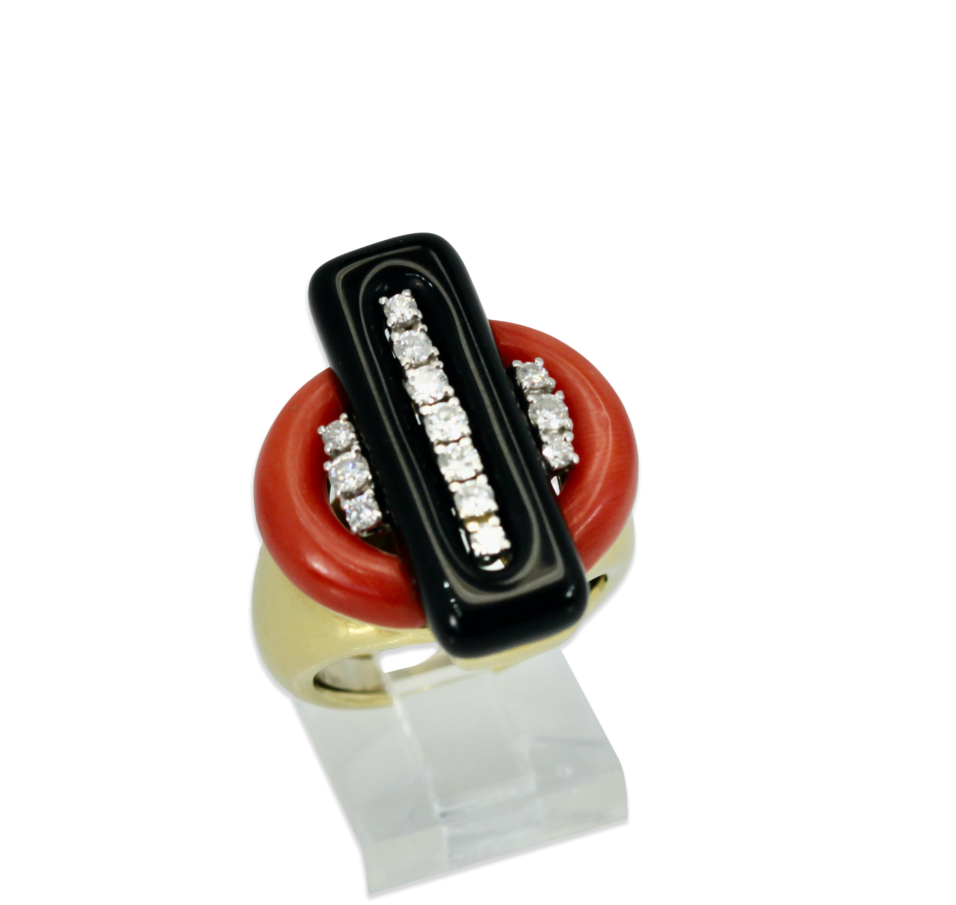 Onyx coral ring with diamonds
