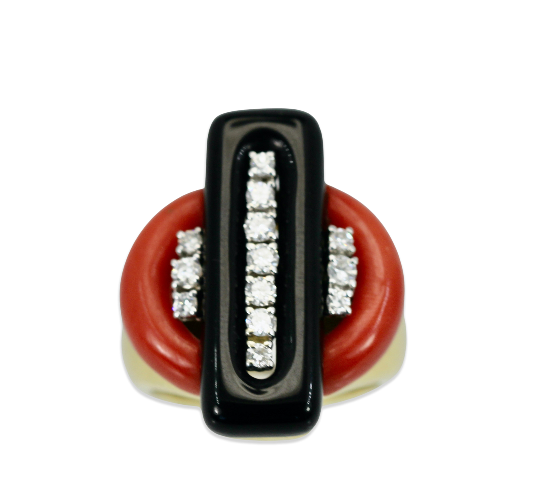 Art deco coral ring, 18K gold 