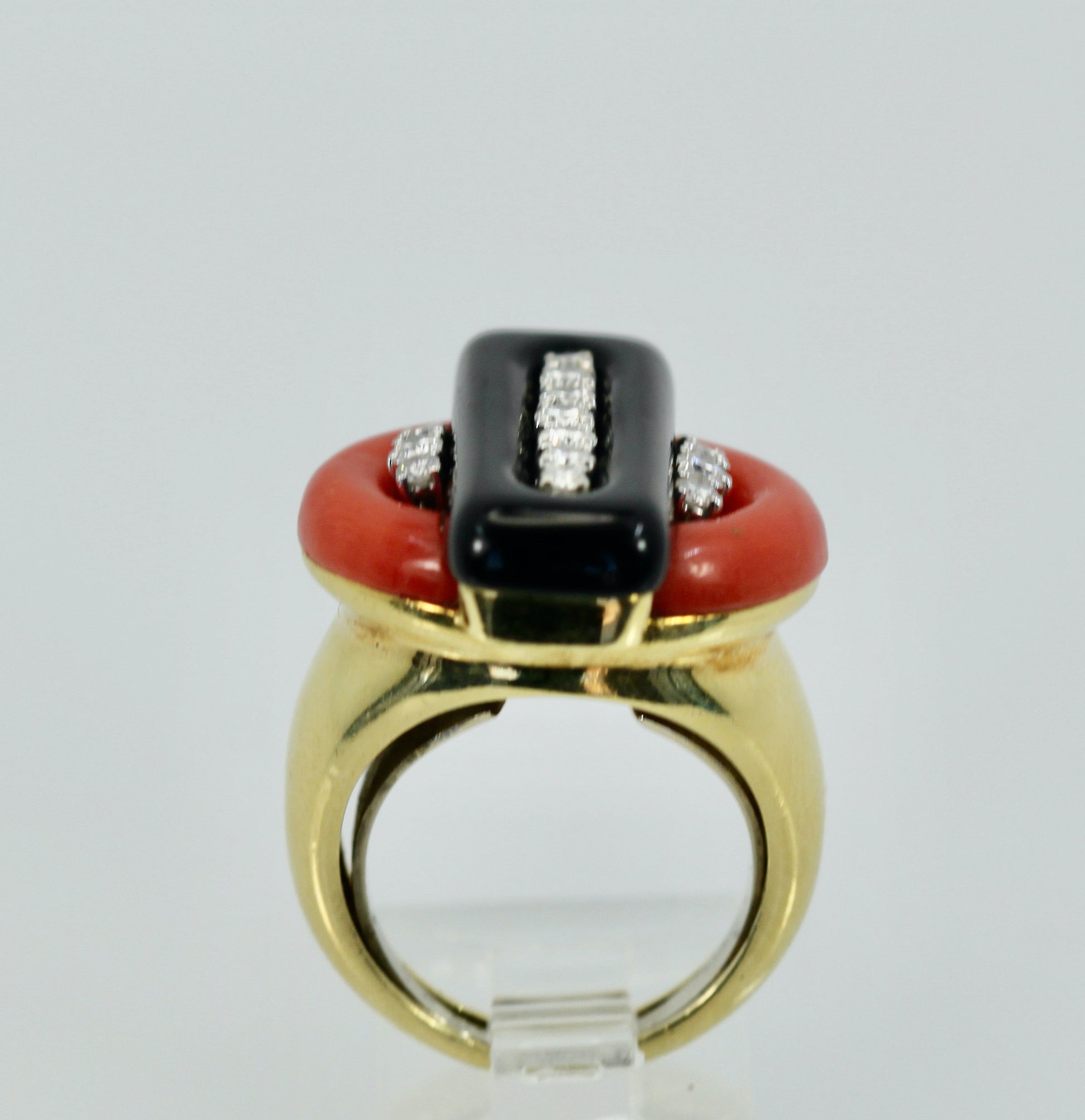 Onyx coral ring with diamonds