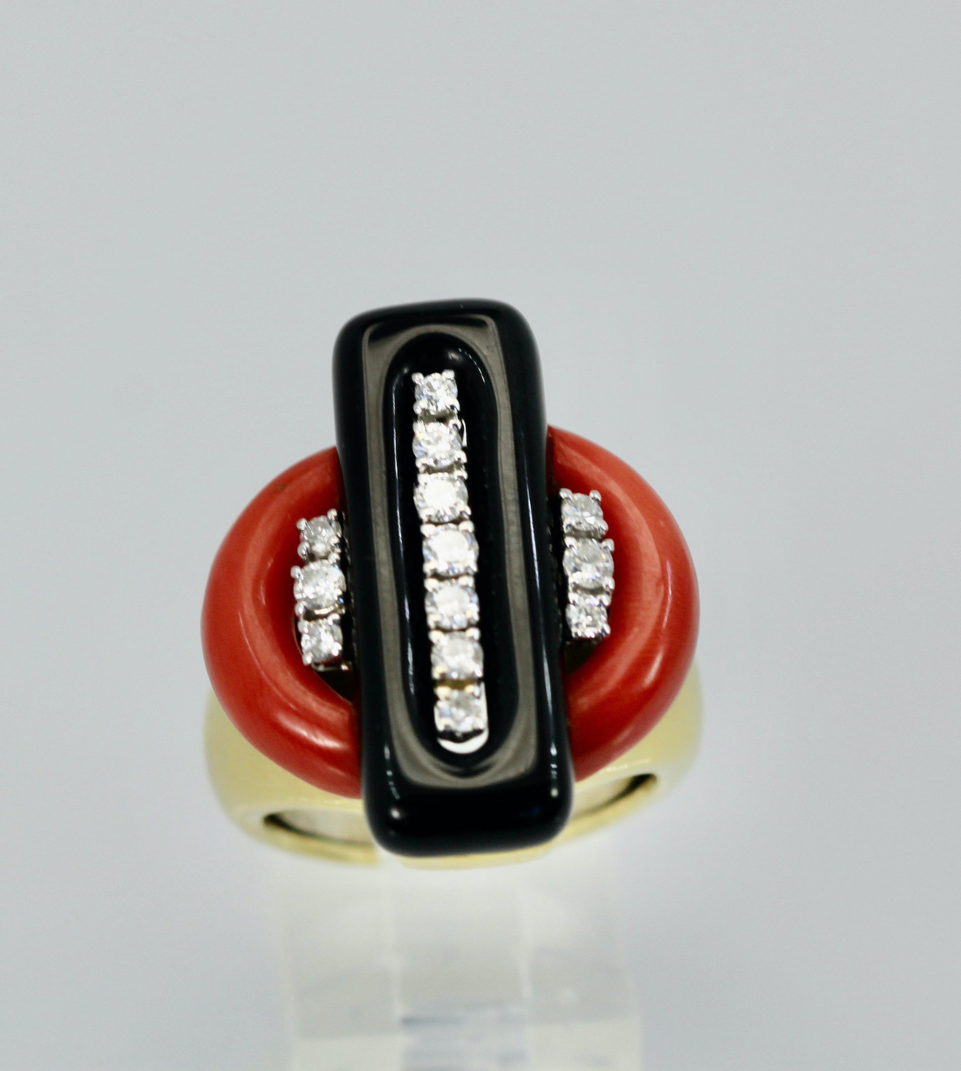 Onyx coral ring with diamonds