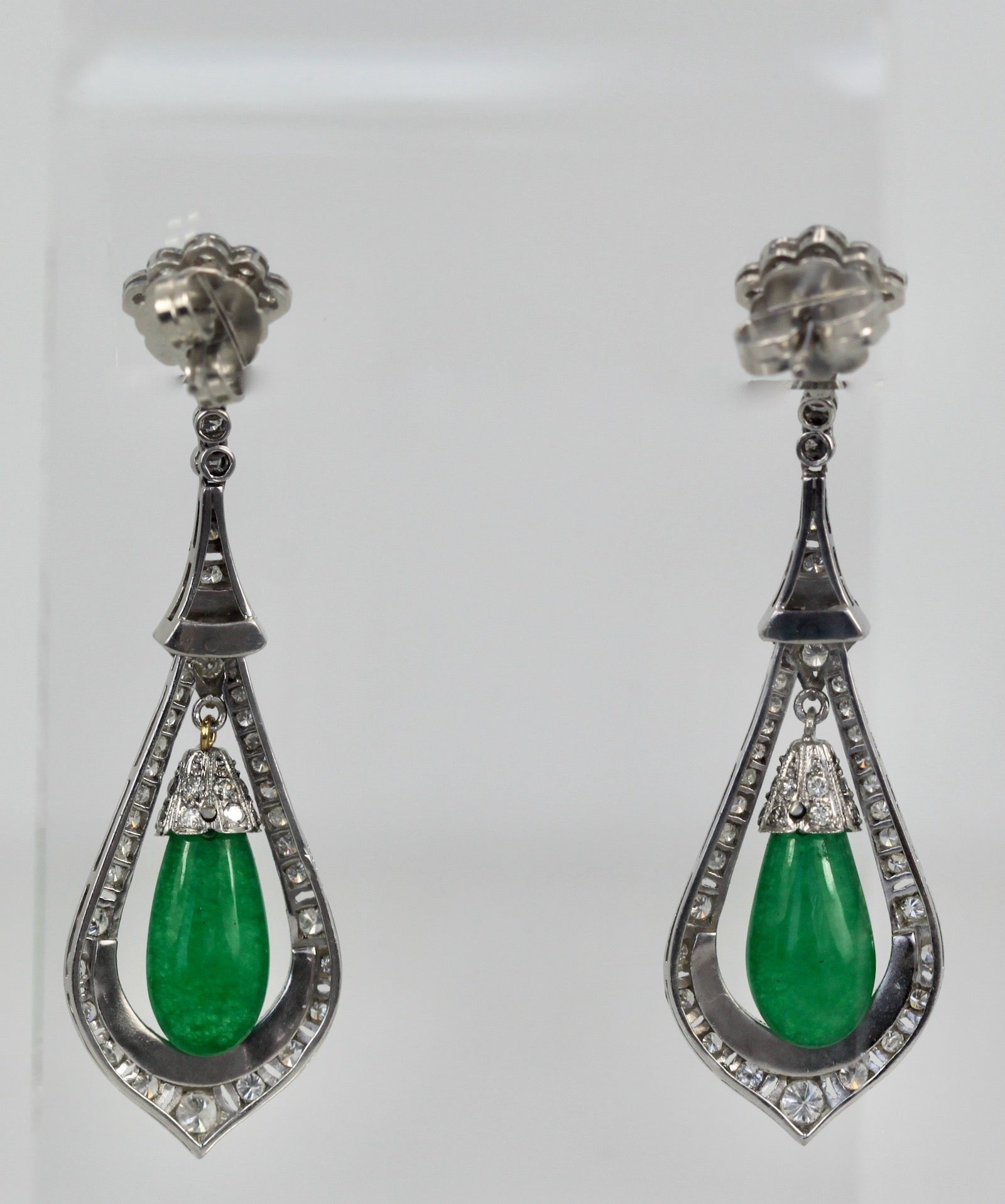 Jade Enamel Diamond Long Earrings