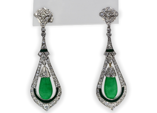 Jade Enamel Diamond Long Earrings