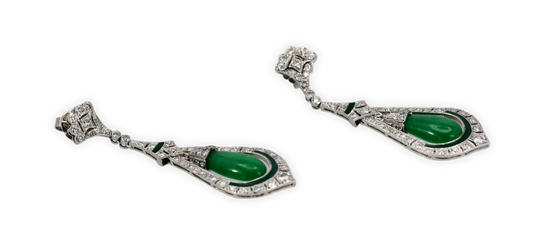Jade Enamel Diamond Long Earrings