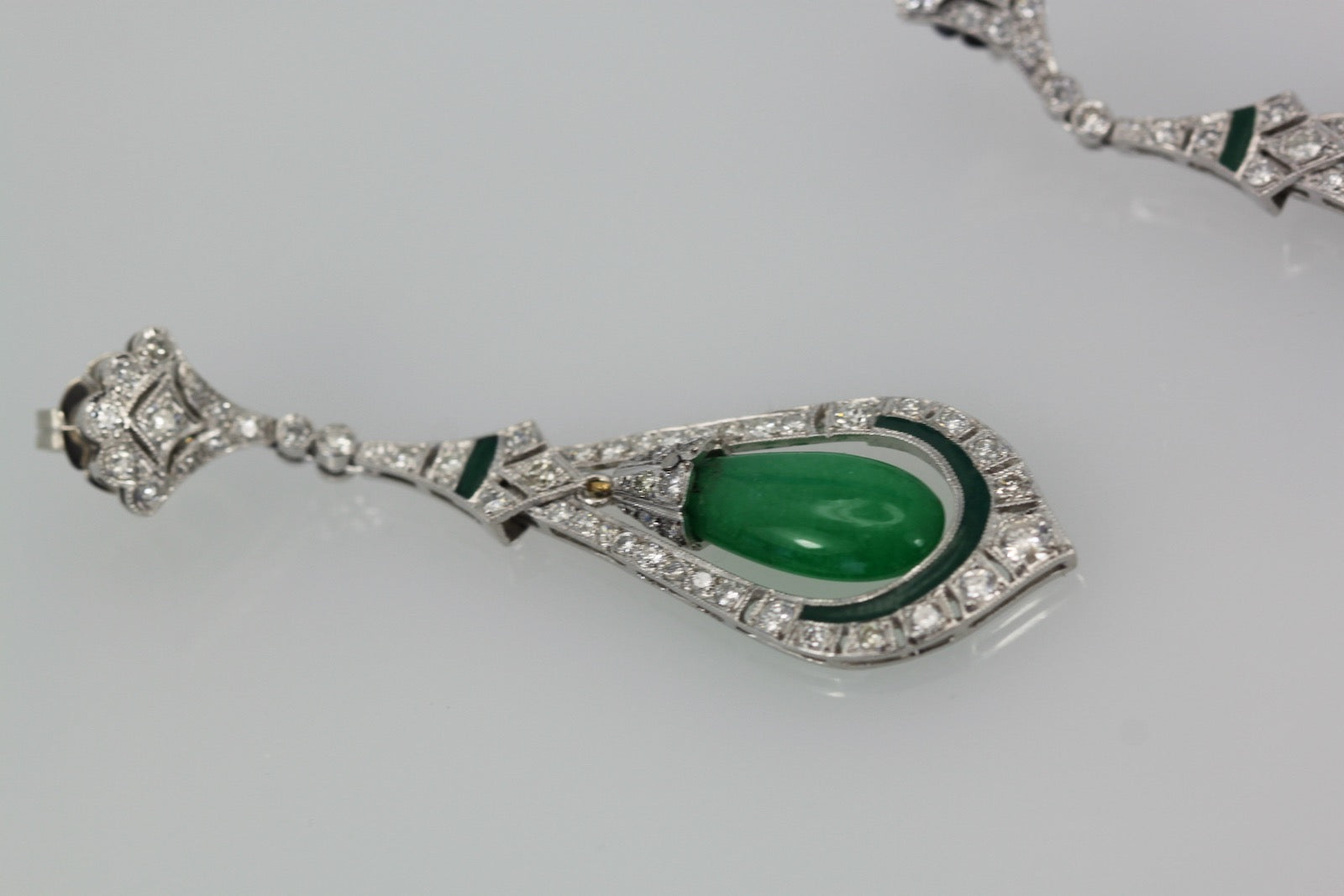 Jade Enamel Diamond Long Earrings