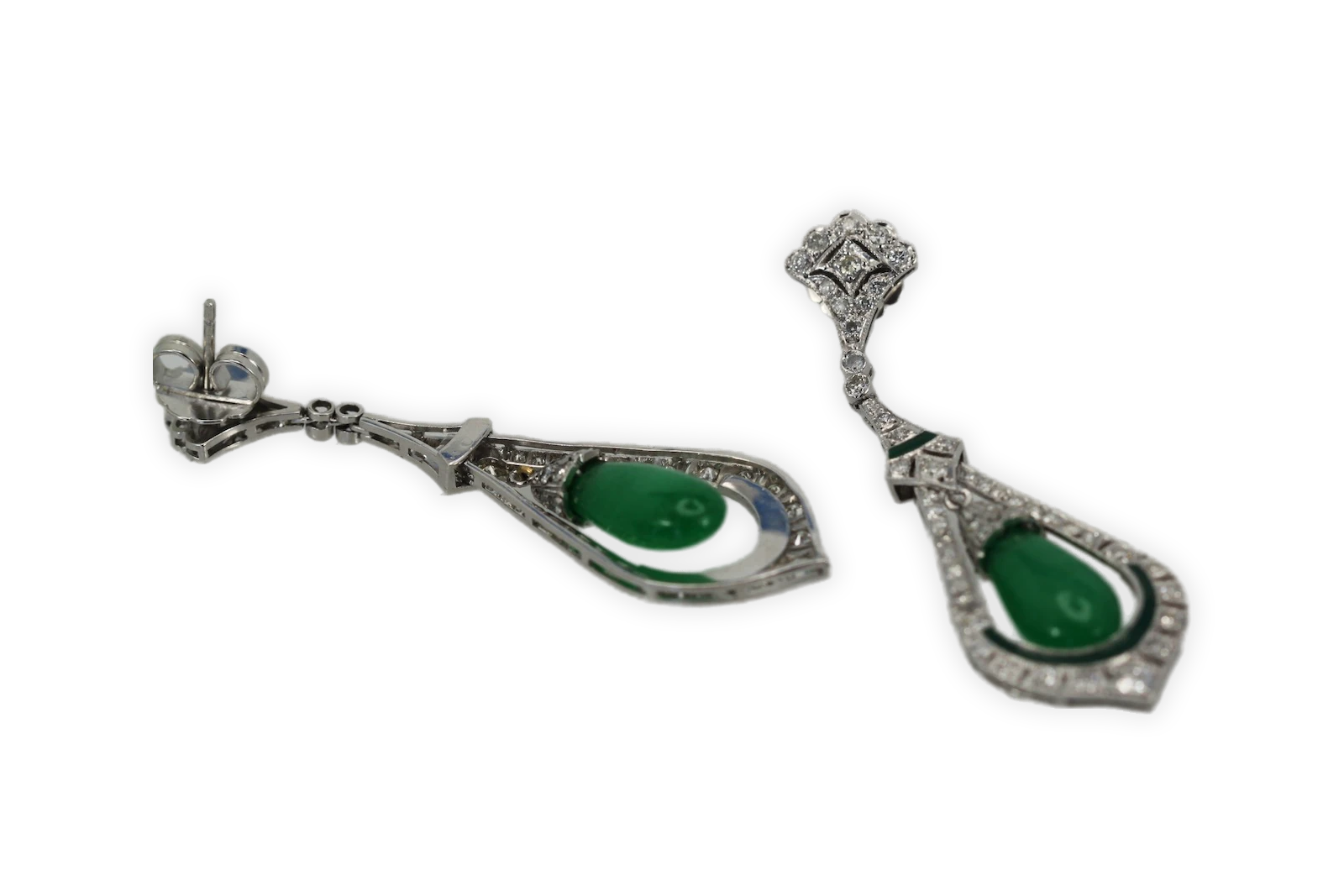Jade Enamel Diamond Long Earrings