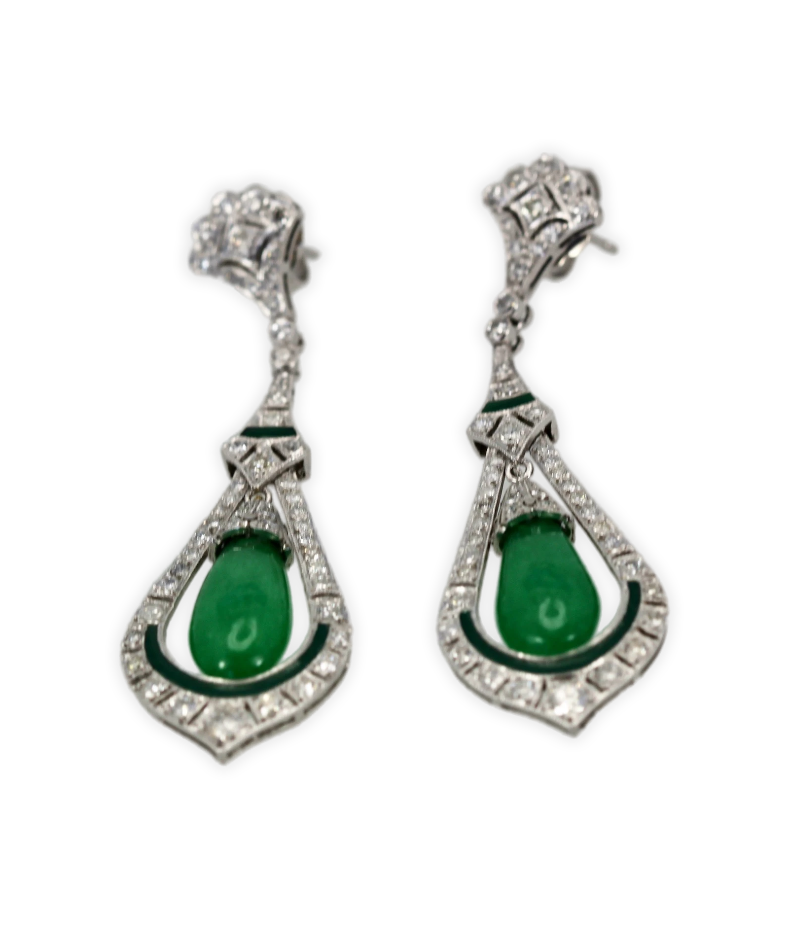 Jade Enamel Diamond Long Earrings