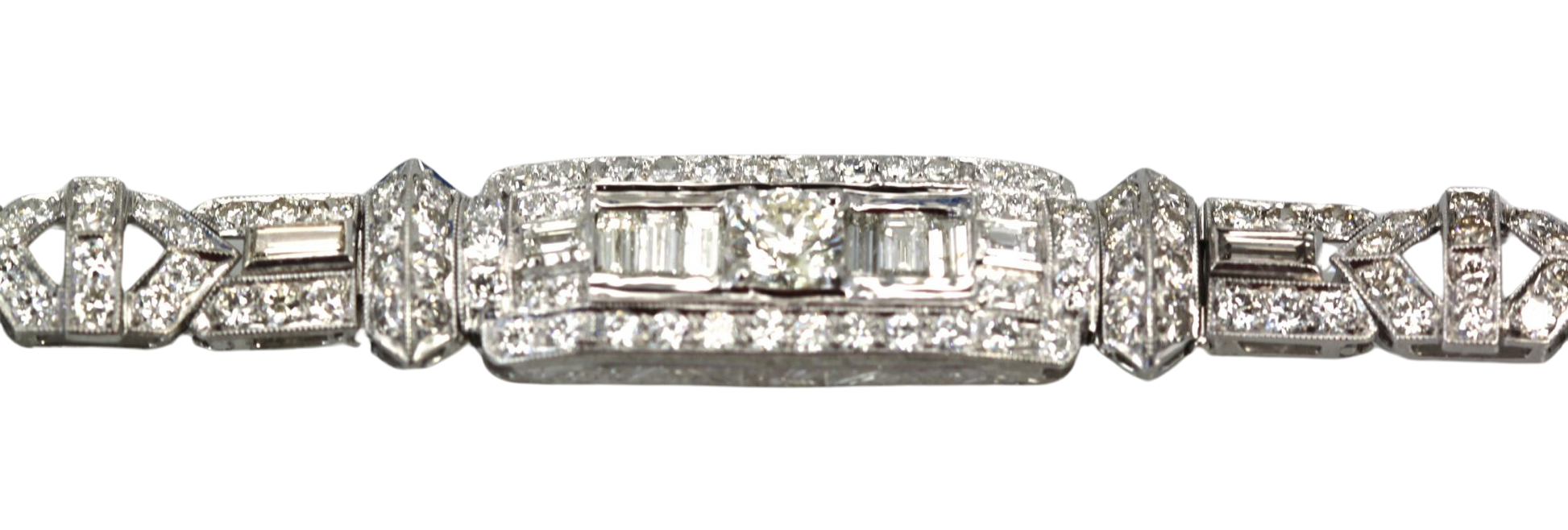 Deco 18K Round & Baguette Diamond 6.97 Carats Bracelet