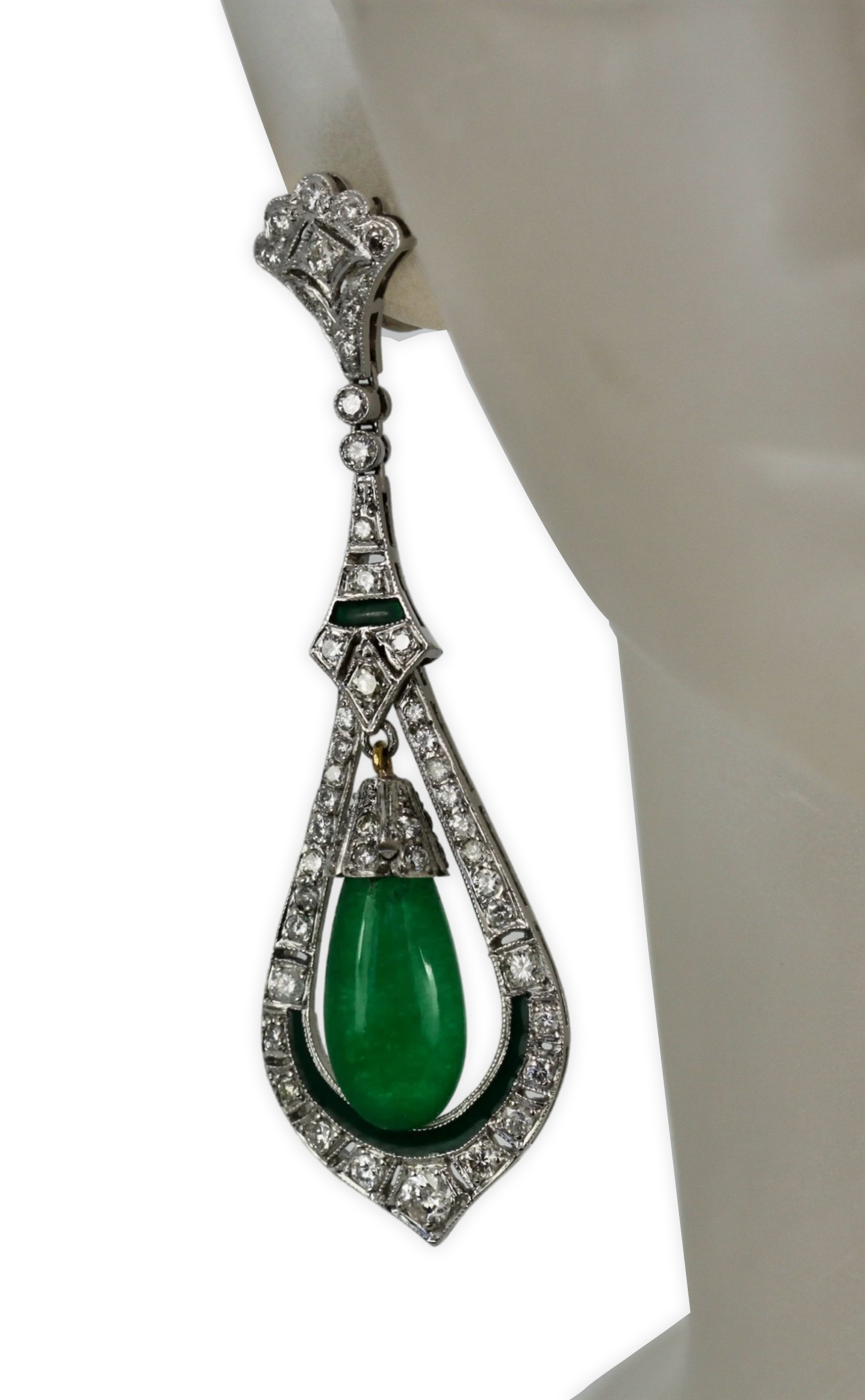 Jade Enamel Diamond Long Earrings