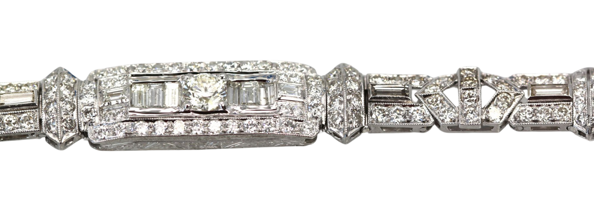 Deco 18K Round & Baguette Diamond 6.97 Carats Bracelet