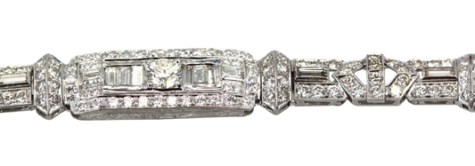 Deco 18K Round & Baguette Diamond 6.97 Carats Bracelet
