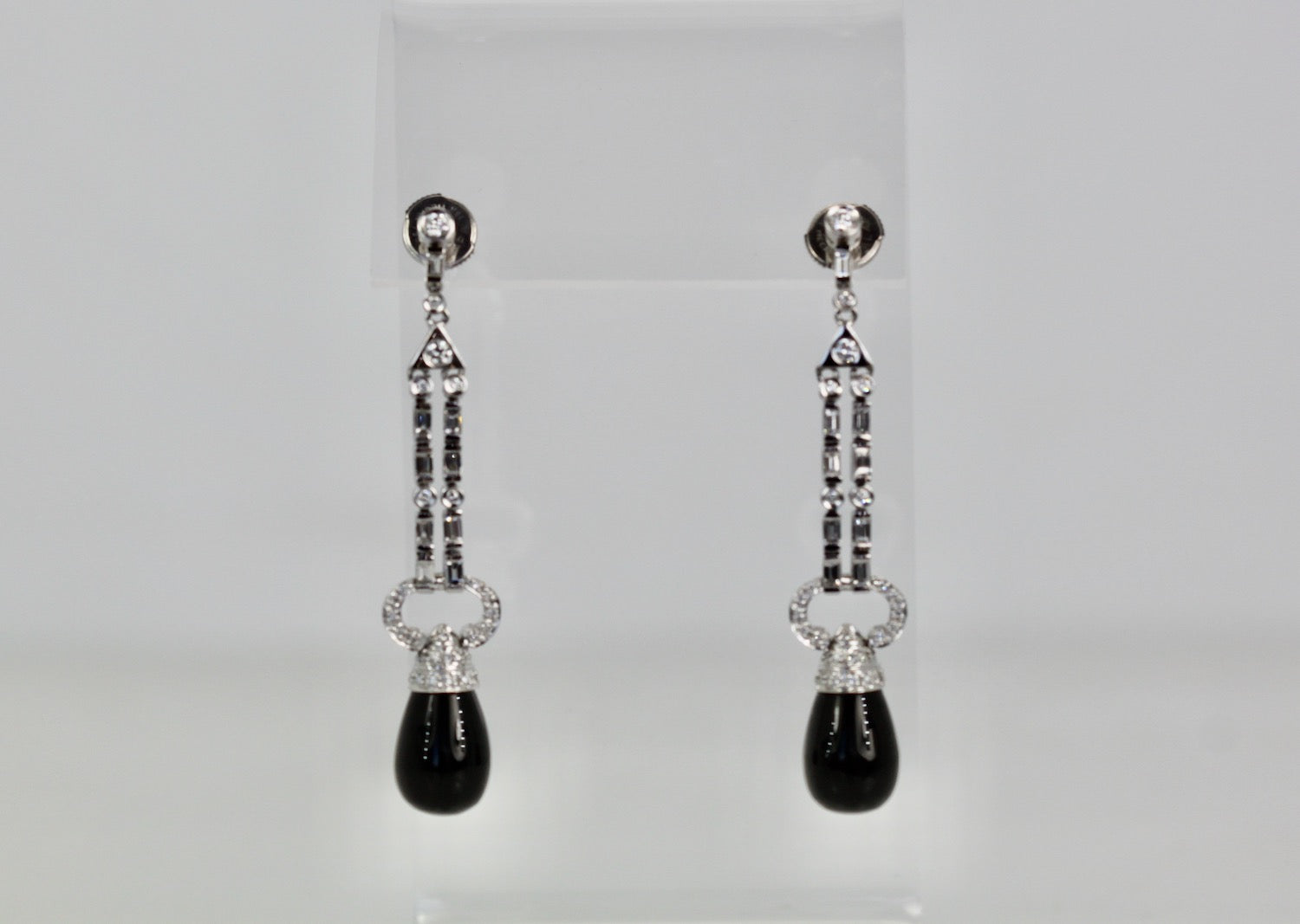Onyx Diamond Long Earrings 18K