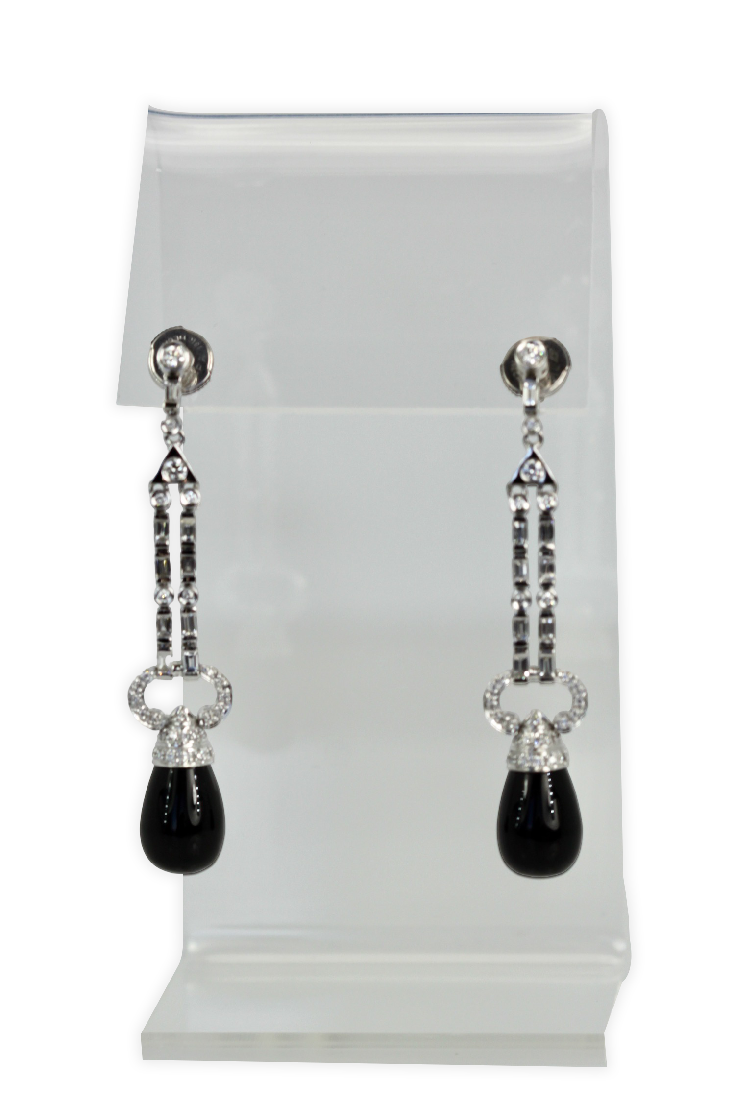 Onyx Diamond Long Earrings 18K