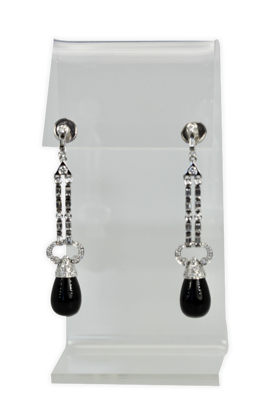 Onyx Diamond Long Earrings 18K