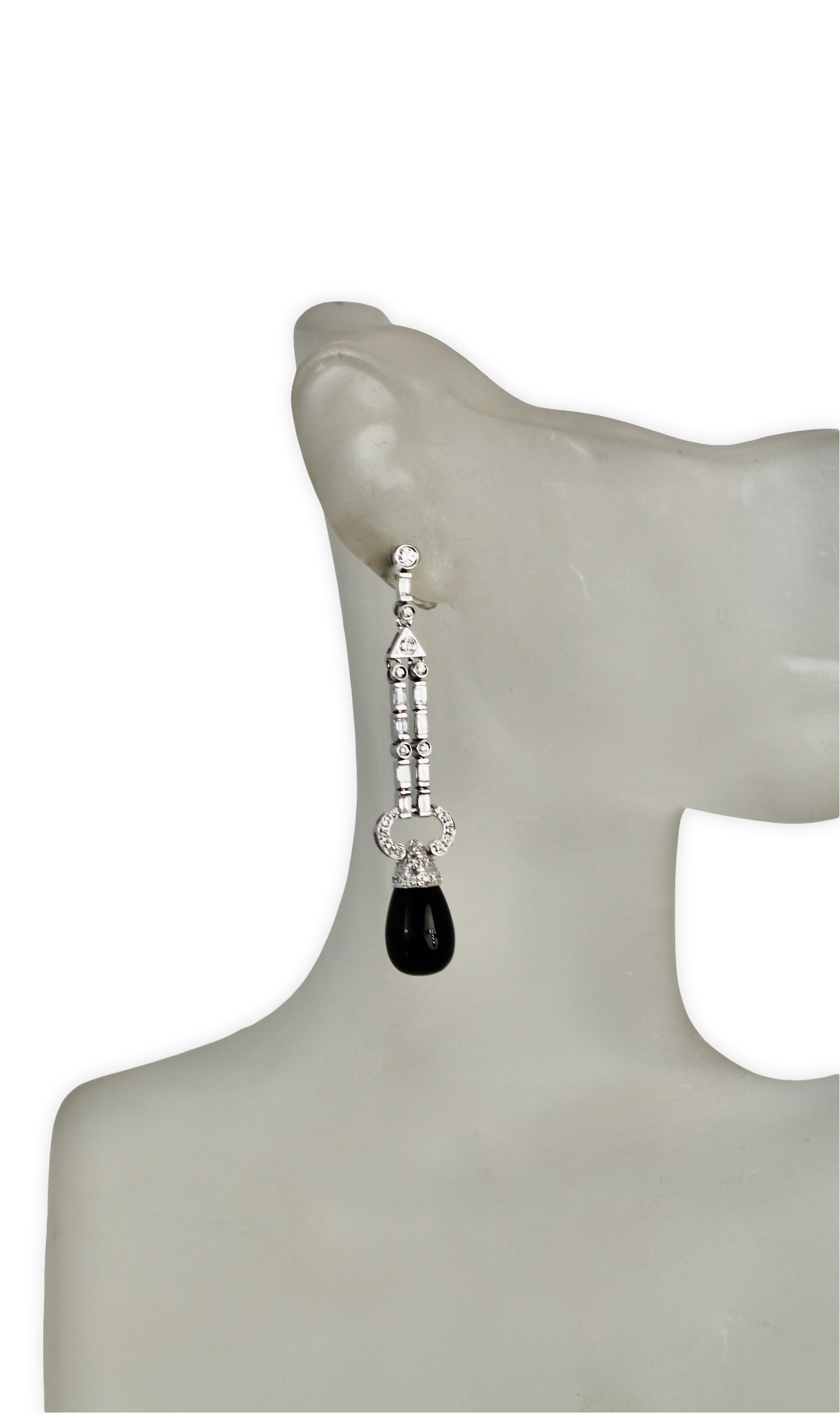 Onyx Diamond Long Earrings 18K