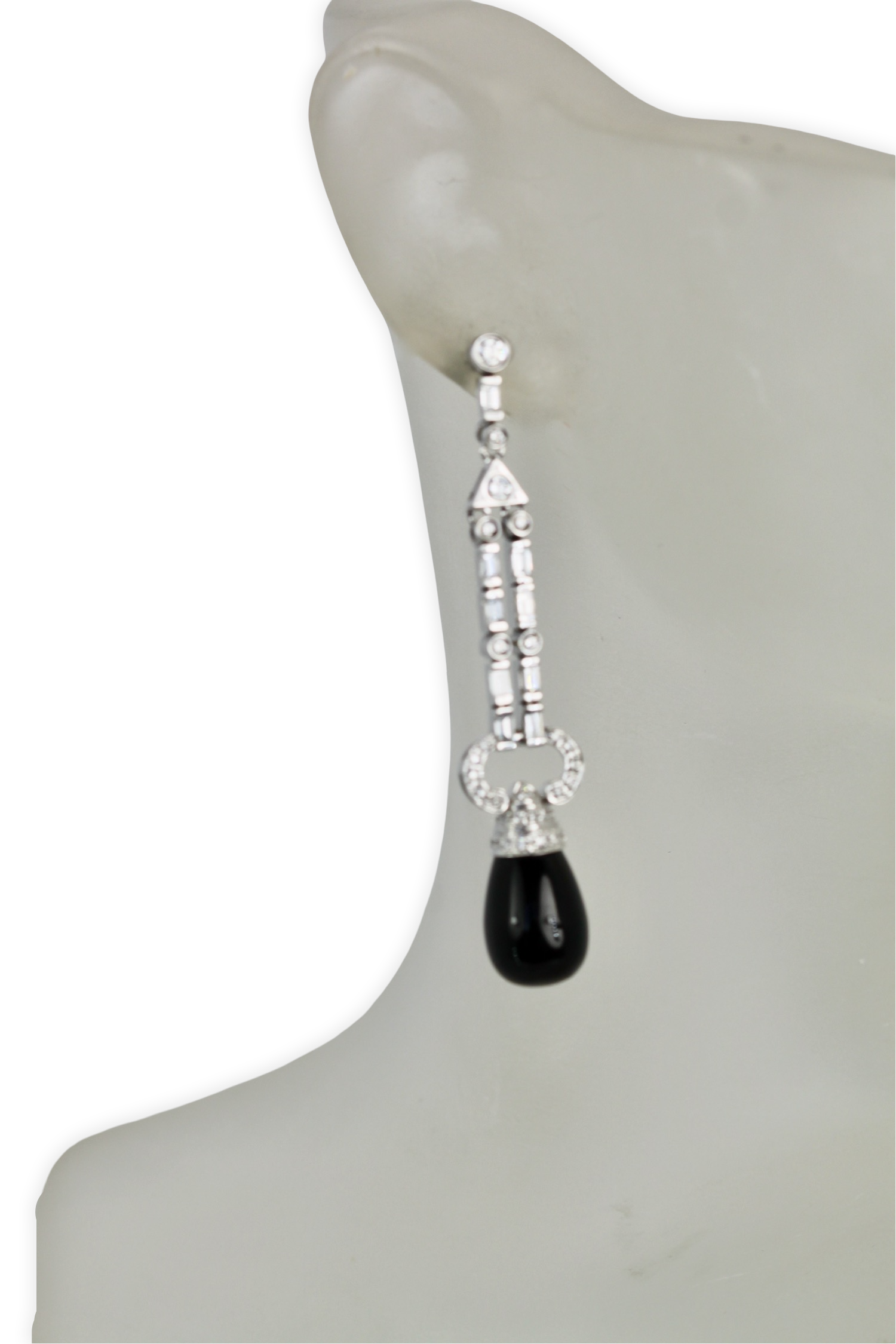 Onyx Diamond Long Earrings 18K
