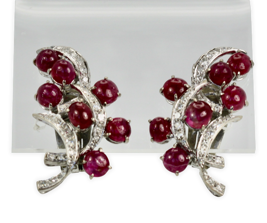 Burma Ruby Diamond Earrings 14K