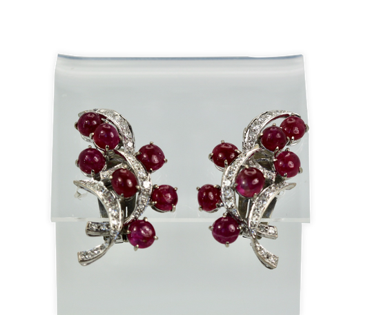 Burma Ruby Diamond Earrings 14K