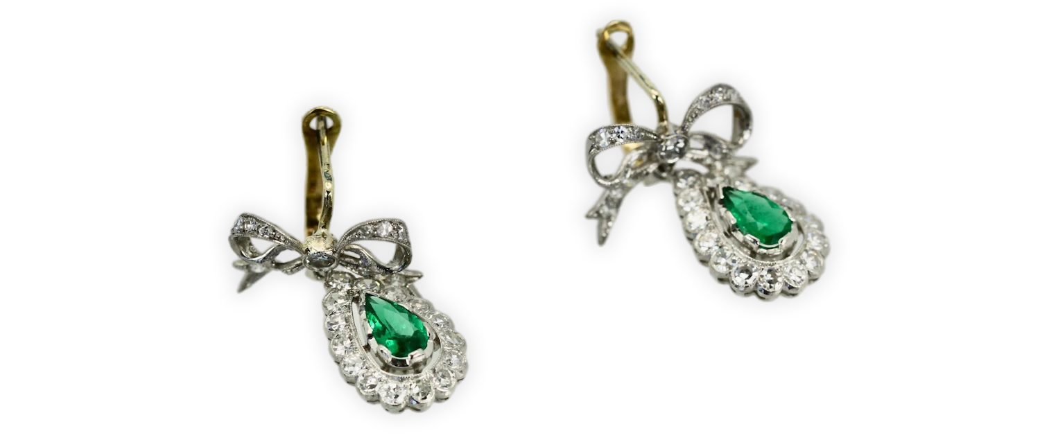 Pair of emerald and diamond earrings 