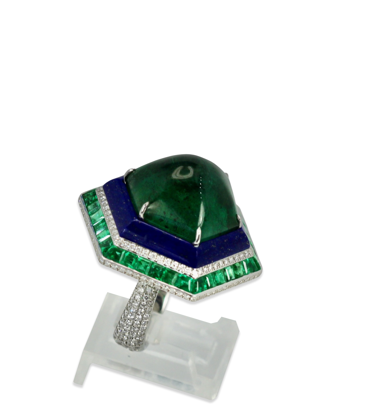 Emerald Lapis Diamond Ring 18K
