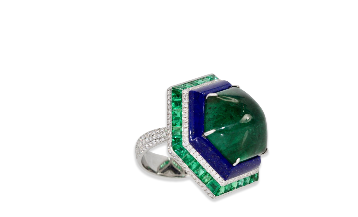 Emerald Lapis Diamond Ring 18K