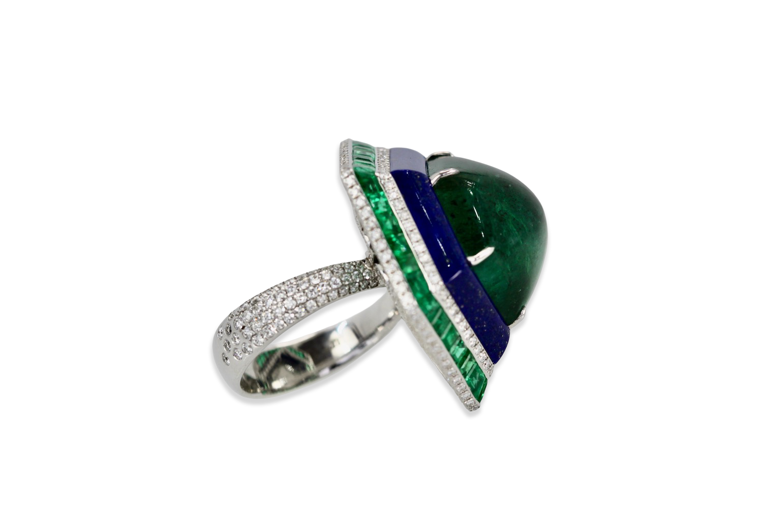 Emerald Lapis Diamond Ring 18K
