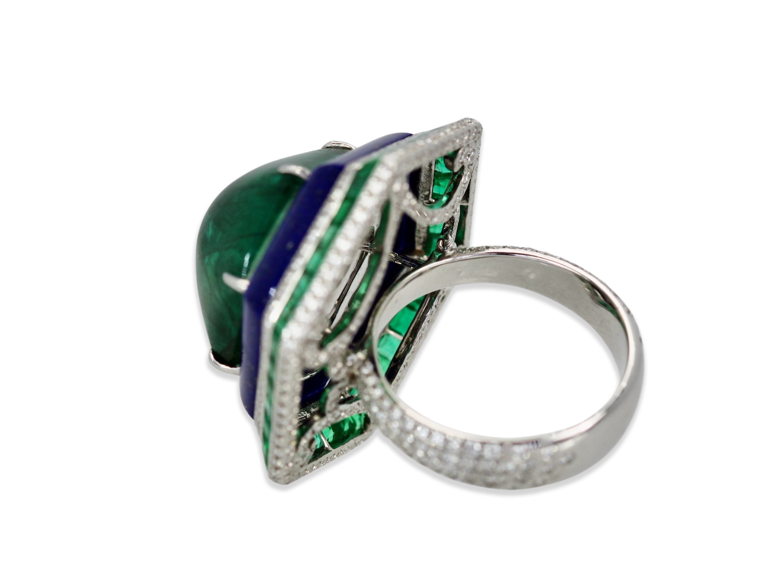 Emerald Lapis Diamond Ring 18K