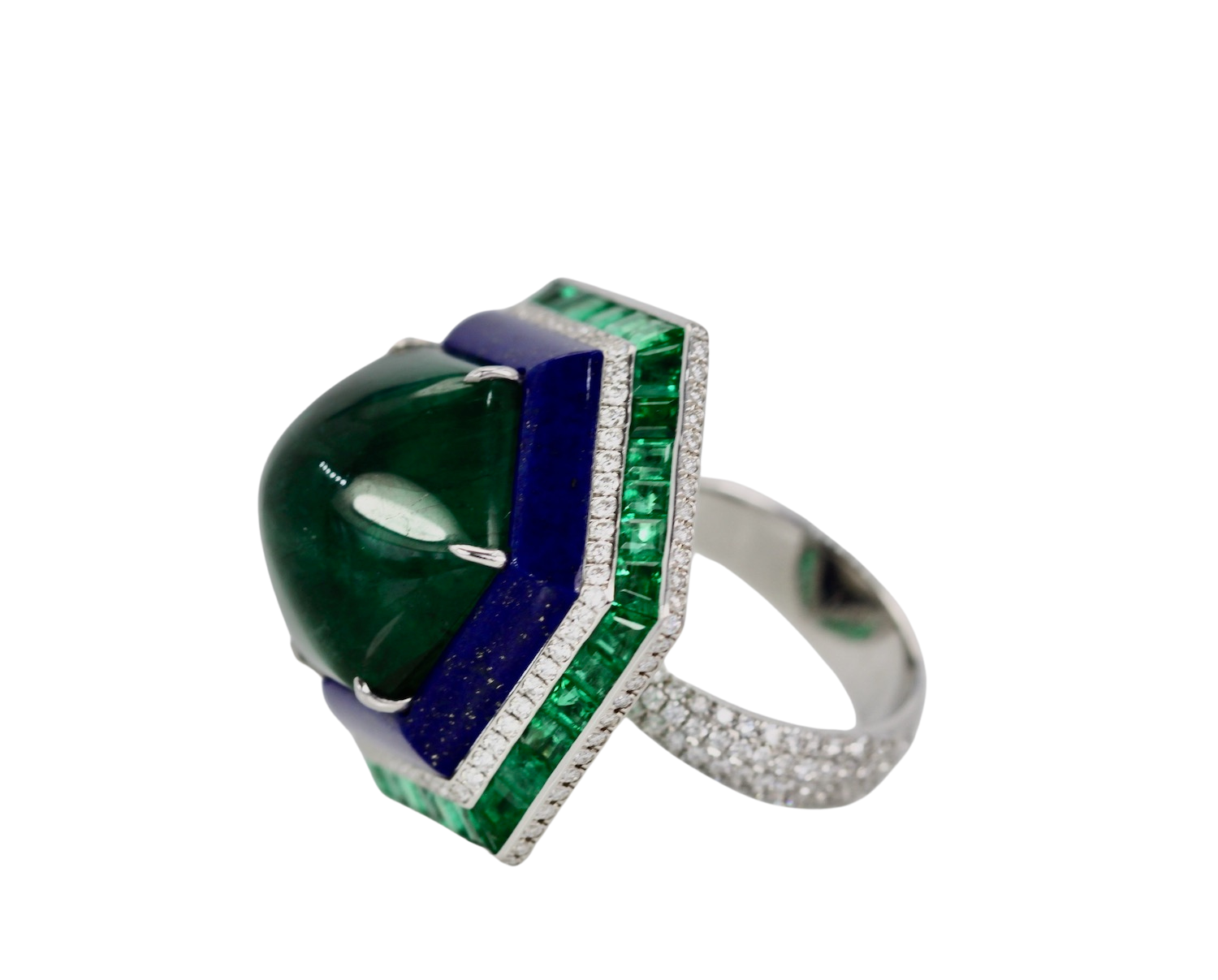 Emerald Lapis Diamond Ring 18K