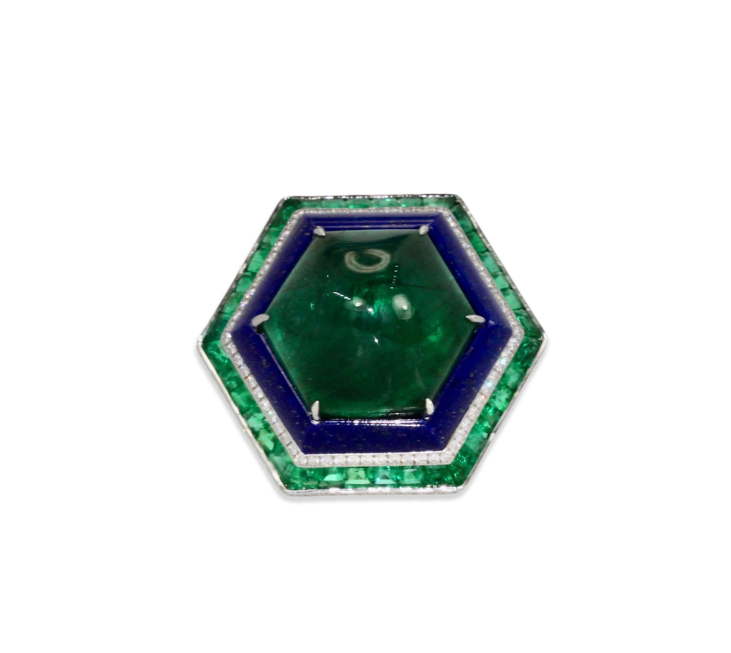 Emerald Lapis Diamond Ring 18K