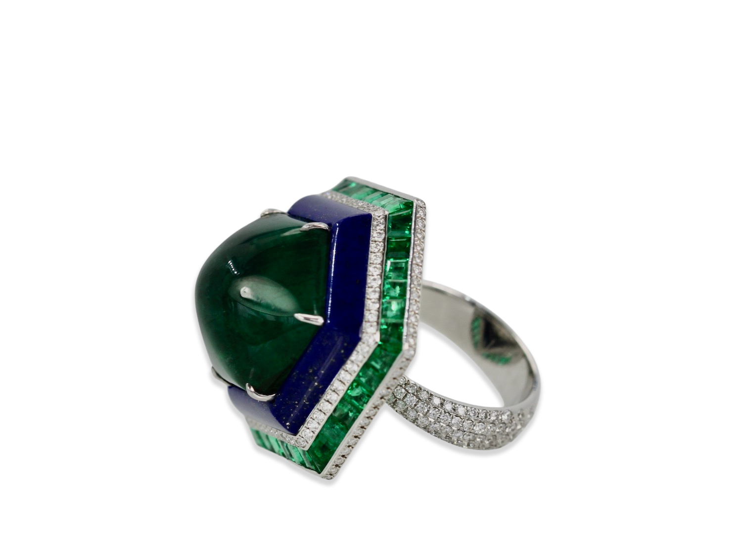 Emerald Lapis Diamond Ring 18K