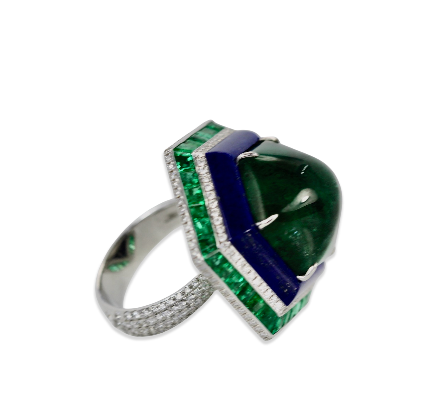 Emerald Lapis Diamond Ring 18K