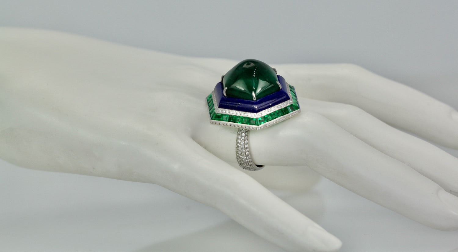 Emerald Lapis Diamond Ring 18K