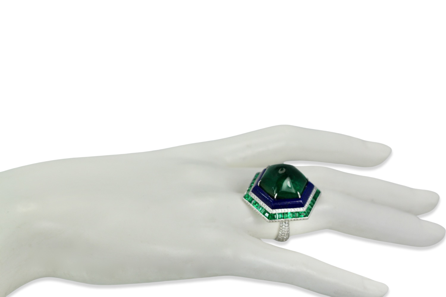 Emerald Lapis Diamond Ring 18K
