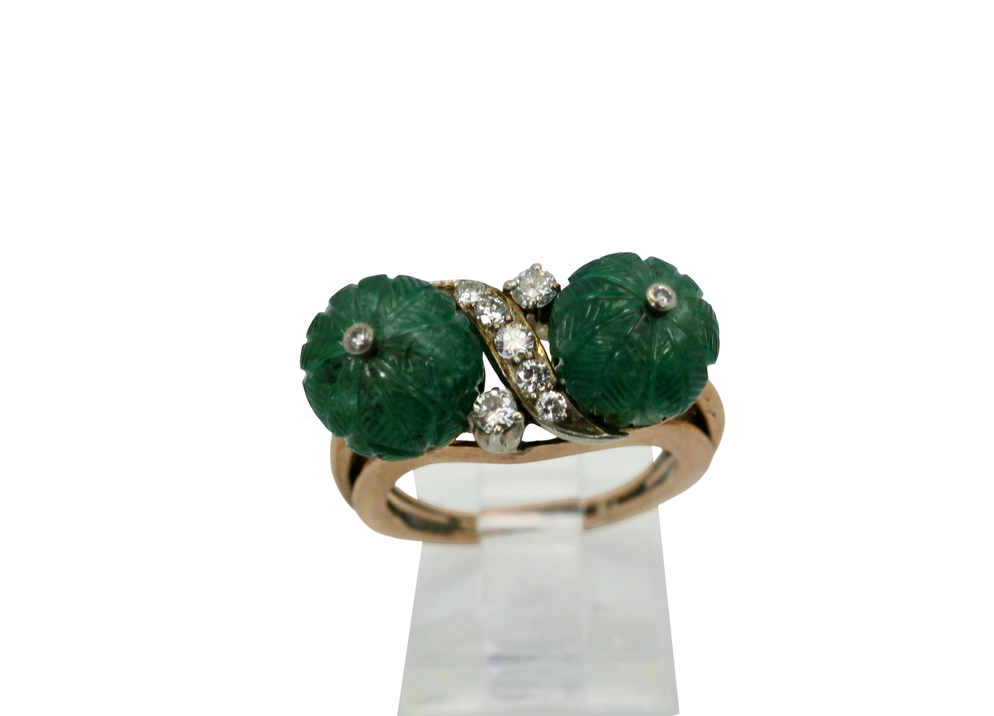 Emerald Double Carved Diamond Ring