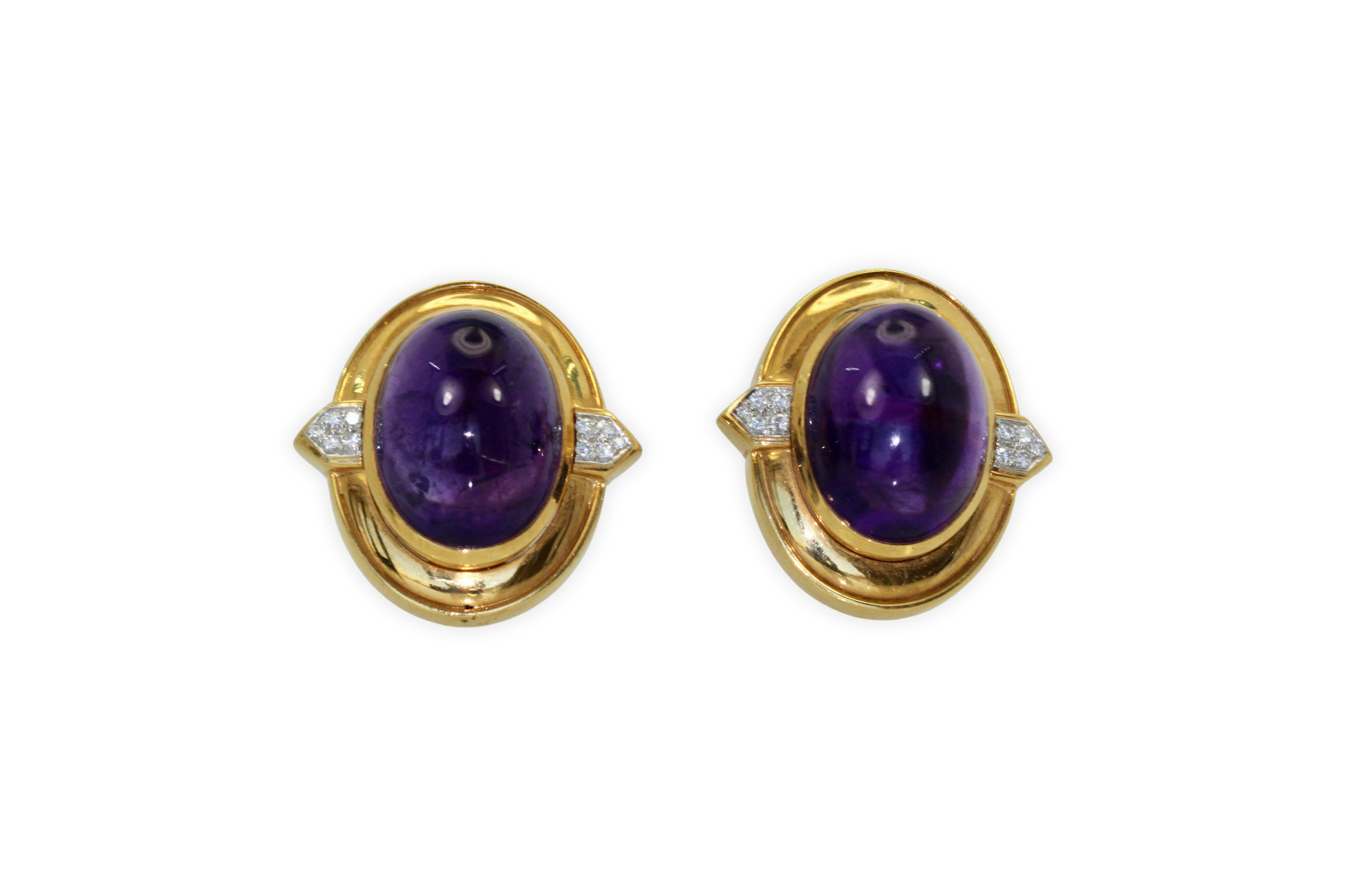 Amethyst cabochon earrings in gold