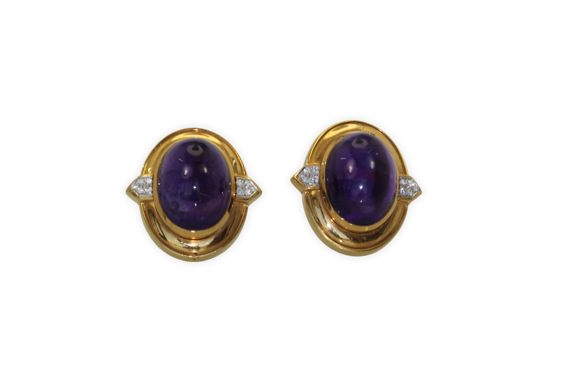 Amethyst cabochon earrings in gold
