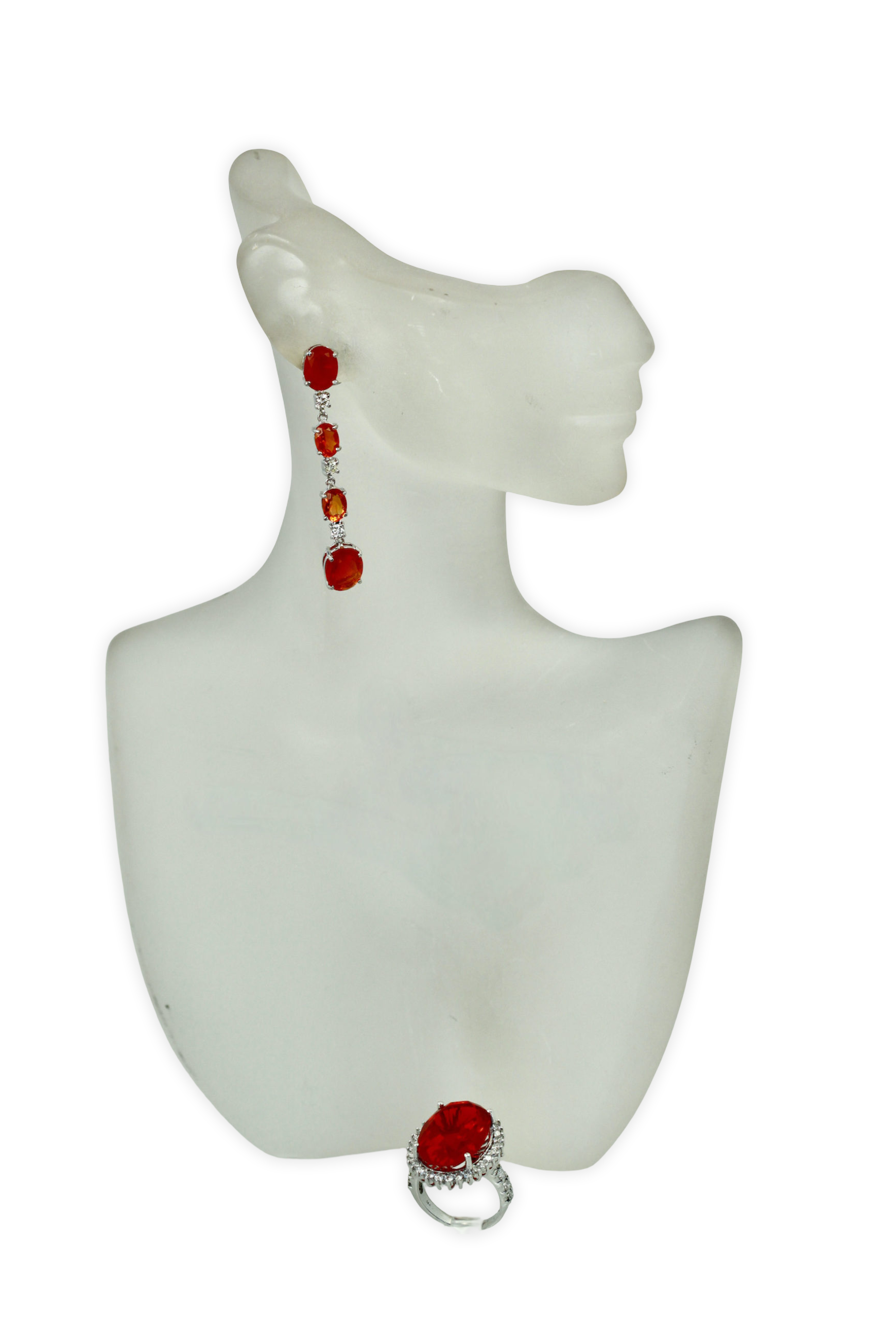 Fire opal drop earrings, 18K