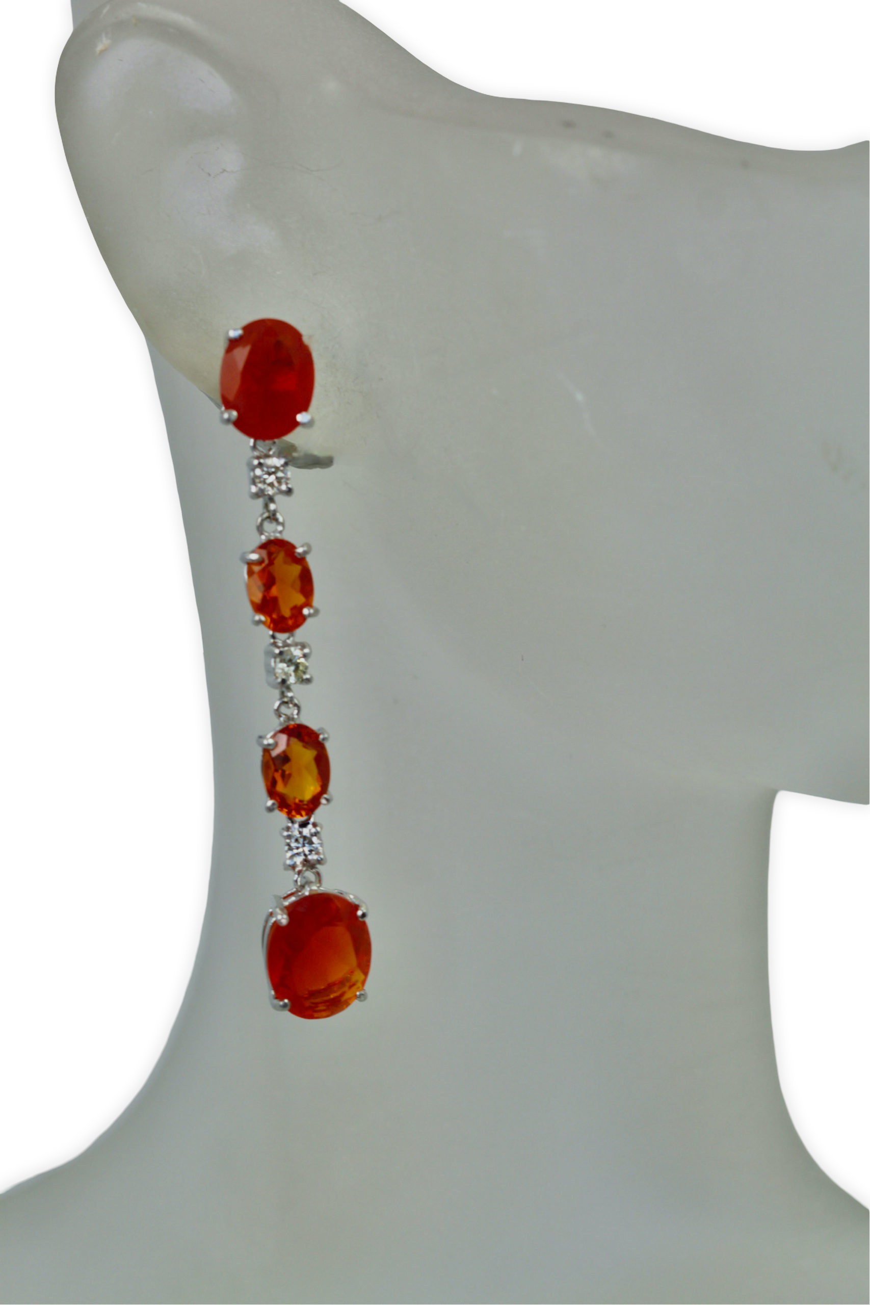 Fire opal drop earrings, 18K