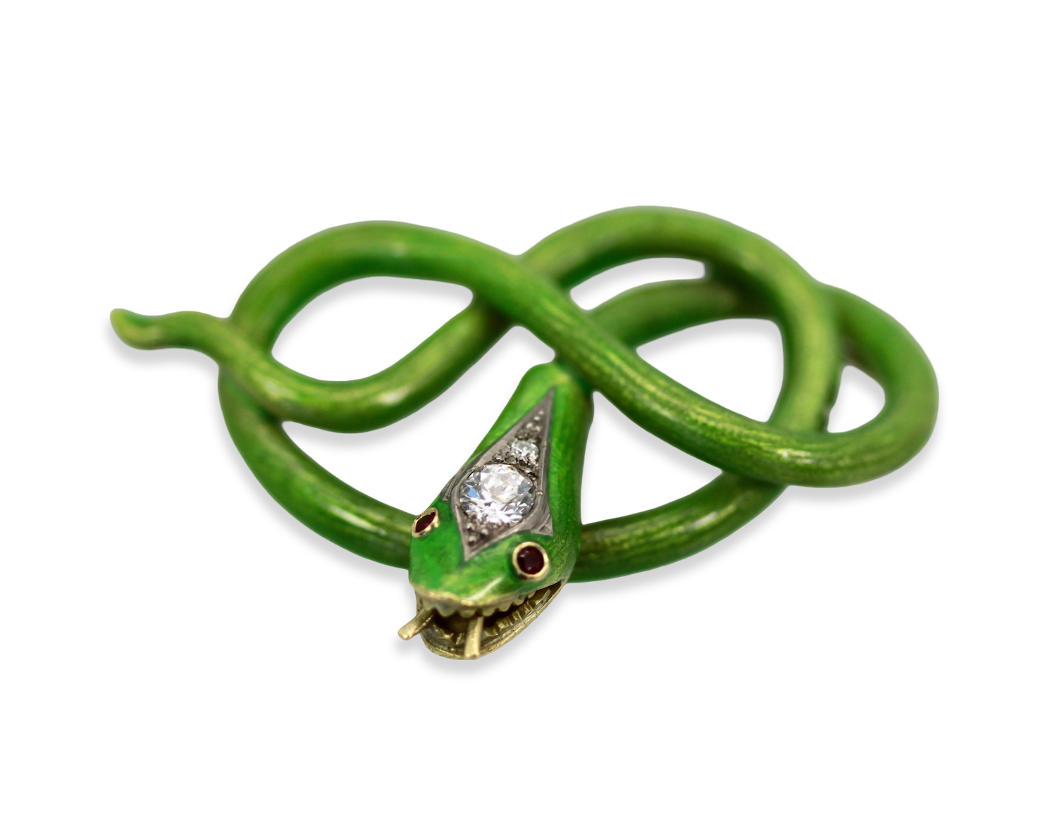Green enamel serpent pendant, 18K