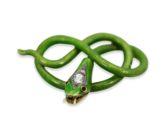 Green enamel serpent pendant, 18K