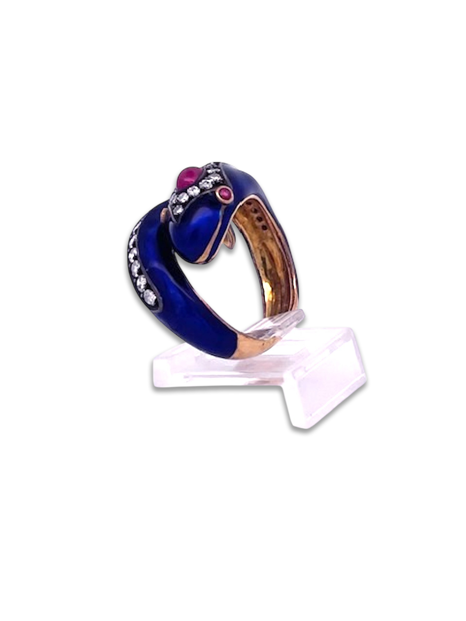 Antique gold snake ring with rubies and enamel