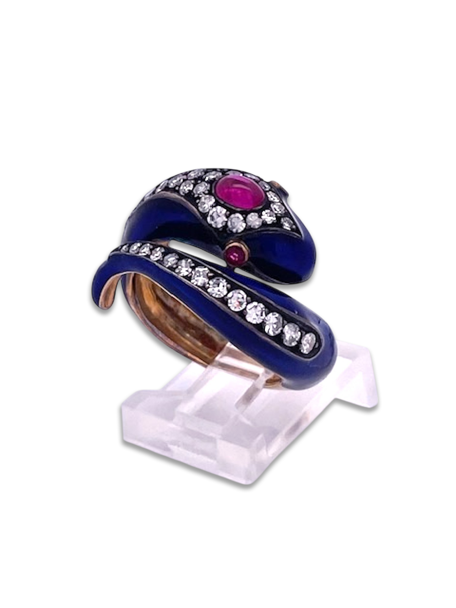 Vintage snake ring with ruby eyes and diamond head